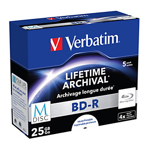 Verbatim MDISC BD-R Blu-Ray vírgenes grabables de 25 GB, 4x de velocidad Paquete de 5 unidades con carcasa protectora Verbatim MDISC BD-R Blu-Ray vírgenes grabables de 25 GB, 4x de velocidad Paquete de 5 unidades con carcasa protectora