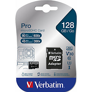 Verbatim Pro, 128 Go, MicroSDXC, Classe 10, UHS-I, 90 Mo/s, 45 Mo/s 47044