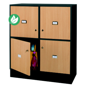 Vestiaire de bureau - Bloc 4 casiers - Mélaminé - Corps Anthracite - Portes Hêtre Vestiaire de bureau - Bloc 4 casiers - Mélaminé - Corps Anthracite - Portes Hêtre