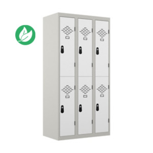 Vestiaire métal Avantage 2 casiers par colonne - 3 colonnes L.90 cm - Corps Gris - Portes Blanc Vestiaire métal Avantage 2 casiers par colonne - 3 colonnes L.90 cm - Corps Gris - Portes Blanc