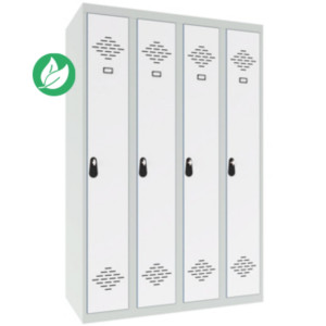 Vestiaire métal Avantage monobloc industrie propre 4 colonnes - Largeur 120 cm - Corps Gris - Portes Blanc Vestiaire métal Avantage monobloc industrie propre 4 colonnes - Largeur 120 cm - Corps Gris - Portes Blanc