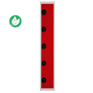 Vestiaire métal Team Color 5 casiers - 1 colonne L.30 cm - Corps Gris - Portes Rouge Vestiaire métal Team Color 5 casiers - 1 colonne L.30 cm - Corps Gris - Portes Rouge