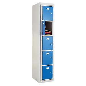 Vestiaires à linge propre monoblocs 5 cases gris / bleu Vestiaires à linge propre monoblocs 5 cases gris / bleu