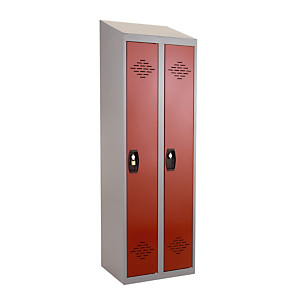 Vestiaires monobloc Confort Industrie propre 2 cases, toit incliné, gris / rouge Vestiaires monobloc Confort Industrie propre 2 cases, toit incliné, gris / rouge
