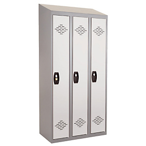 Vestiaires monobloc Confort Industrie propre 3 cases, toit incliné, gris / gris Vestiaires monobloc Confort Industrie propre 3 cases, toit incliné, gris / gris