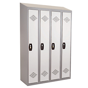 Vestiaires monobloc Confort Industrie propre 4 cases, toit incliné, gris / gris Vestiaires monobloc Confort Industrie propre 4 cases, toit incliné, gris / gris
