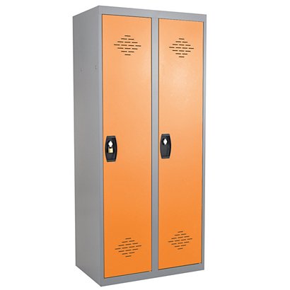 Vestiaires monobloc Confort Industrie salissante 2 cases, toit plat, gris / orange - 1