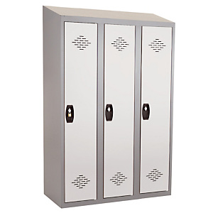 Vestiaires monobloc Confort Industrie salissante 3 cases, toit incliné, gris / gris Vestiaires monobloc Confort Industrie salissante 3 cases, toit incliné, gris / gris