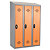 Vestiaires monobloc Confort Industrie salissante 3 cases, toit incliné, gris / orange - 1