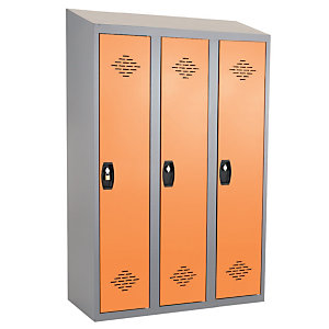 Vestiaires monobloc Confort Industrie salissante 3 cases, toit incliné, gris / orange