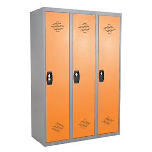 Vestiaires monobloc Confort Industrie salissante 3 cases, toit plat, gris / orange