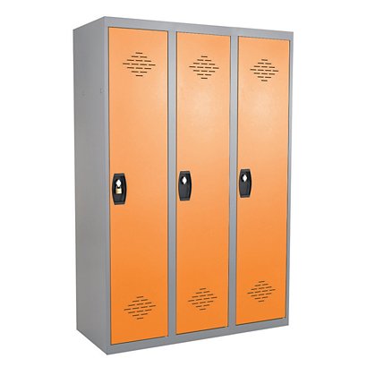 Vestiaires monobloc Confort Industrie salissante 3 cases, toit plat, gris / orange - 1