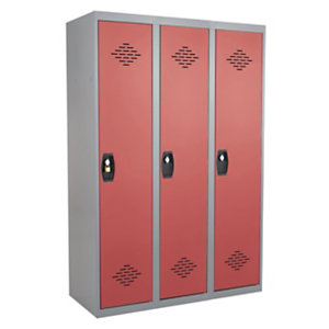 Vestiaires monobloc Confort Industrie salissante 3 cases, toit plat, gris / rouge