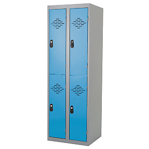 Vestiaires Multicases monoblocs 2 colonnes 2 cases gris / bleu largeur 400 mm