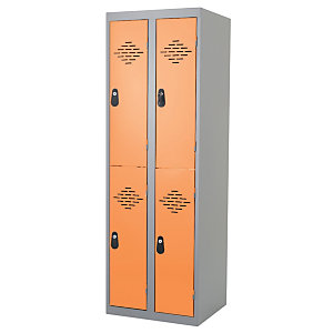 Vestiaires Multicases monoblocs 2 colonnes 2 cases gris / orange largeur 300 mm