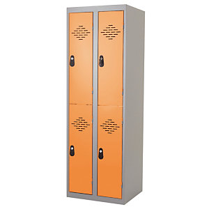 Vestiaires Multicases monoblocs 2 colonnes 2 cases gris / orange largeur 300 mm
