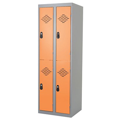 Vestiaires Multicases monoblocs 2 colonnes 2 cases gris / orange largeur 400 mm