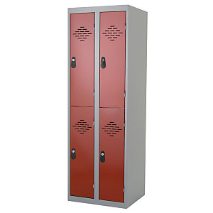 Vestiaires Multicases monoblocs 2 colonnes 2 cases gris / rouge largeur 300 mm