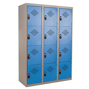 Vestiaires Multicases monoblocs 3 colonnes 4 cases gris / bleu Vestiaires Multicases monoblocs 3 colonnes 4 cases gris / bleu