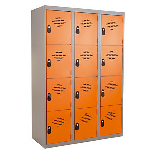 Vestiaires Multicases monoblocs 3 colonnes 4 cases gris / orange