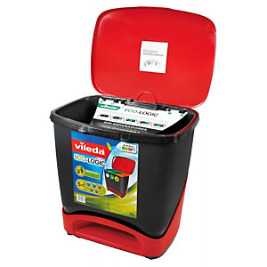 Vileda Eco-Logic, Cubo de basura, tapa con pedal, polipropileno, 39 l, rojo y negro Vileda Eco-Logic, Cubo de basura, tapa con pedal, polipropileno, 39 l, rojo y negro