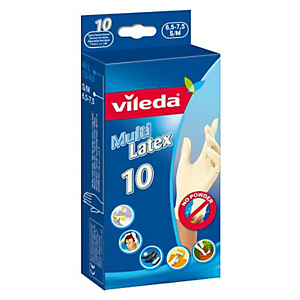 VILEDA Guantes Multi Latex, Paquete de 10 unidades, Talla S/M VILEDA Guantes Multi Latex, Paquete de 10 unidades, Talla S/M