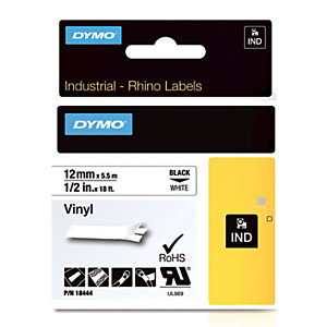 Vinyl lint Dymo 12 mm x 5,5 m kleur wit voor titelapparaat Rhino 4200