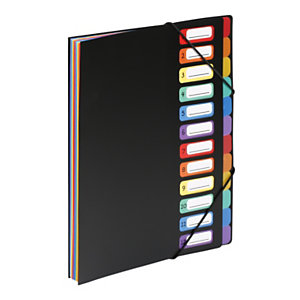 Viquel Trieur à élastiques Rainbow Class 12 compartiments A4 en polypropylène -Noir/ multicolore