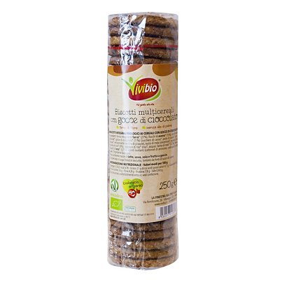 VIVIBIO Biscotti multicereali con gocce di cioccolato Bio, 250 g