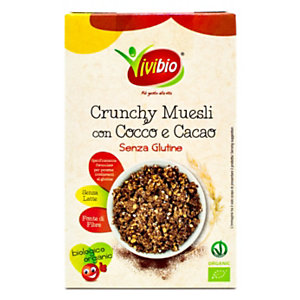 VIVIBIO Crunchy Muesli Bio Avena con Cocco e Cacao, Senza glutine, 250 g