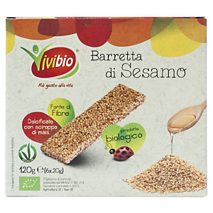 VIVIBIO Linea Biologica Barretta di sesamo bio, 20 gr (confezione 6 pezzi)