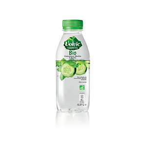 Volvic Essentiel Bio, eau plate aromatisée saveur Concombre, menthe et basilic, sans sucre - Bouteille de 37 cl - Lot de 12