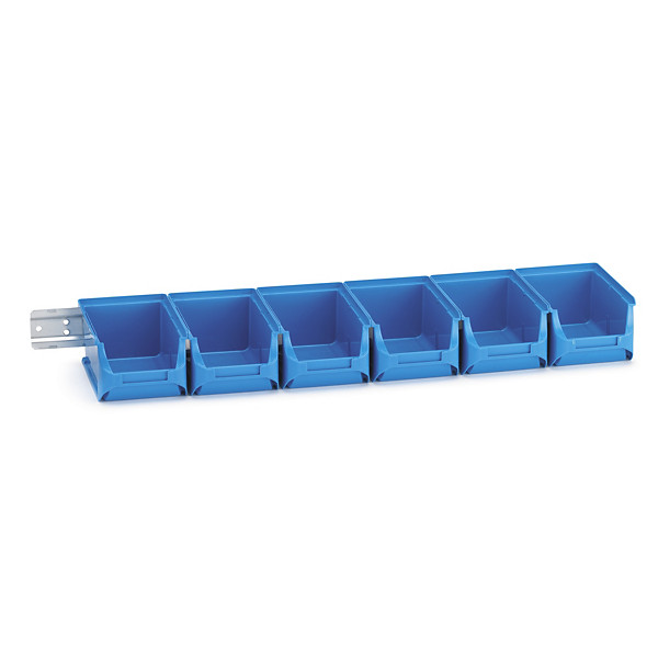 Voordeelpak 1 metalen rail + 6 blauwe magazijnbakken 75x102mm - 1