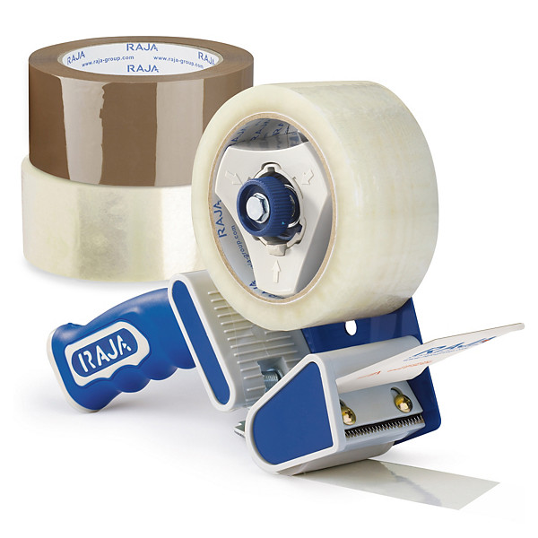 Voordeelpak 6 rollen transparante geluidsarme PP-tape Sterk + dispenser RAJA - 1