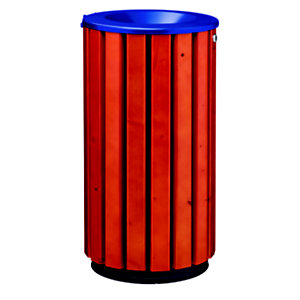 Vrijstaande of te bevestigen vuilnisbak zeno access - 80l -  hout/ trechter-deksel ultramarijnblauw 5002