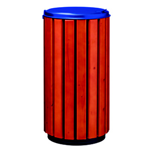 Vrijstaande of te bevestigen vuilnisbak zeno protec- 80l -  hout / afgesloten deksel ultramarijnblauw 5002