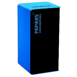Vuilnisbak voor afvalsortering 40l met slot - cubatri - mangaangrijs / blauw 5015 - 'papiers confidentiels' vertrouwelijke papieren - beveiligde sleuf met deflector + plat sleutelslot