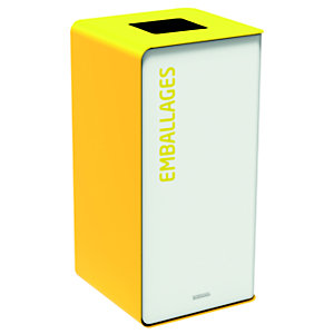 Vuilnisbak voor afvalsortering 40l zonder slot - cubatri - wit / geel 1021 - 'emballages' - opening 170x170mm
