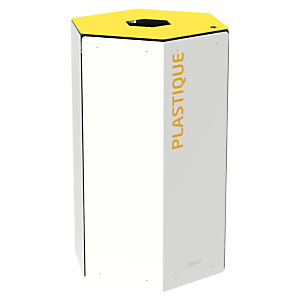 Vuilnisbak voor afvalsortering 50l - met slot - hexatri - 'plastique' - wit / koolzaadgeel 1021