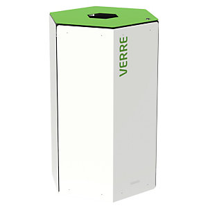 Vuilnisbak voor afvalsortering 50l - met slot - hexatri - 'verre' - wit / groen 6018