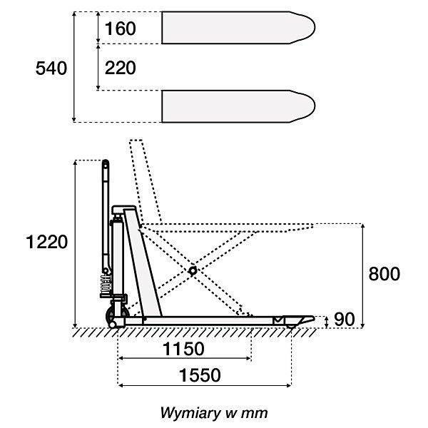 Wózek ręczny paletowy nożycowy 1000 kg - 3