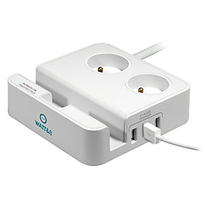 WATT & CO ECONNECTONS-NOUS Station de charge multiprise 5 en 1 - 3 ports USB, 2 prises électriques - Blanc