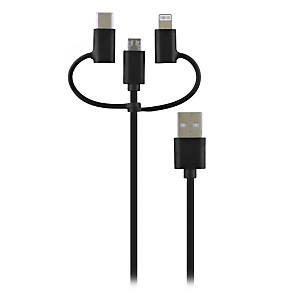 WAY Cable de carga y de transferencia de datos, 3 en 1, USB-A a USB-C/micro USB/Lightning, 1 m., negro, WCBL3IN1 WAY Cable de carga y de transferencia de datos, 3 en 1, USB-A a USB-C/micro USB/Lightning, 1 m., negro, WCBL3IN1