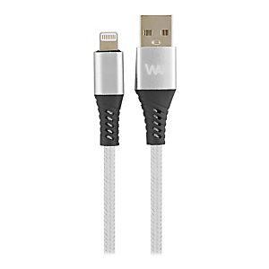 WAY Cable de carga y de transferencia de datos, USB-A a Lightning, nailon trenzado, 2 m., plata, WCBL02GR WAY Cable de carga y de transferencia de datos, USB-A a Lightning, nailon trenzado, 2 m., plata, WCBL02GR