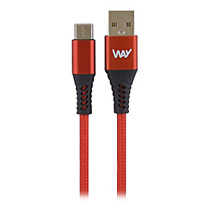 WAY Cable de carga y de transferencia de datos, USB-A a USB-C, nailon trenzado, 2 m., rojo, WTCUSB02RD WAY Cable de carga y de transferencia de datos, USB-A a USB-C, nailon trenzado, 2 m., rojo, WTCUSB02RD