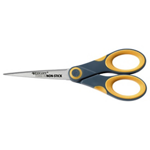 Westcott Titanium Non Stick Tijeras de oficina, titanio antiadherente de punta aguda, mango simétrico de agarre suave, 18 cm, gris y amarillo Westcott Titanium Non Stick Tijeras de oficina, titanio antiadherente de punta aguda, mango simétrico de agarre suave, 18 cm, gris y amarillo