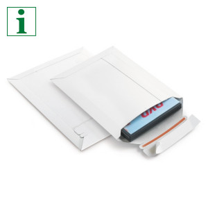 White cardboard envelopes with short edge opening