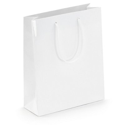 White gloss laminated custom printed bags - 180x220x65mm - 2 colours, 2 sides