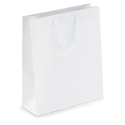 White gloss laminated custom printed bags - 250x300x90mm - 2 colours, 2 sides