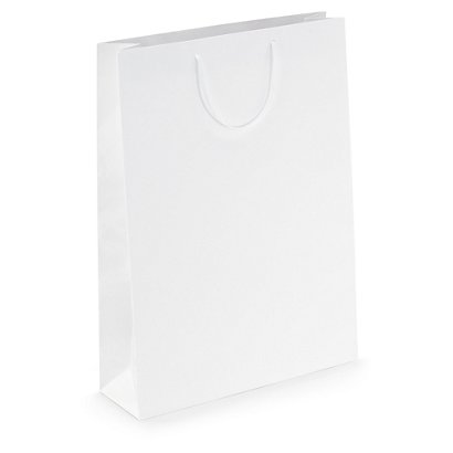 White gloss laminated custom printed bags - 320x440x100mm - 2 colours, 2 sides